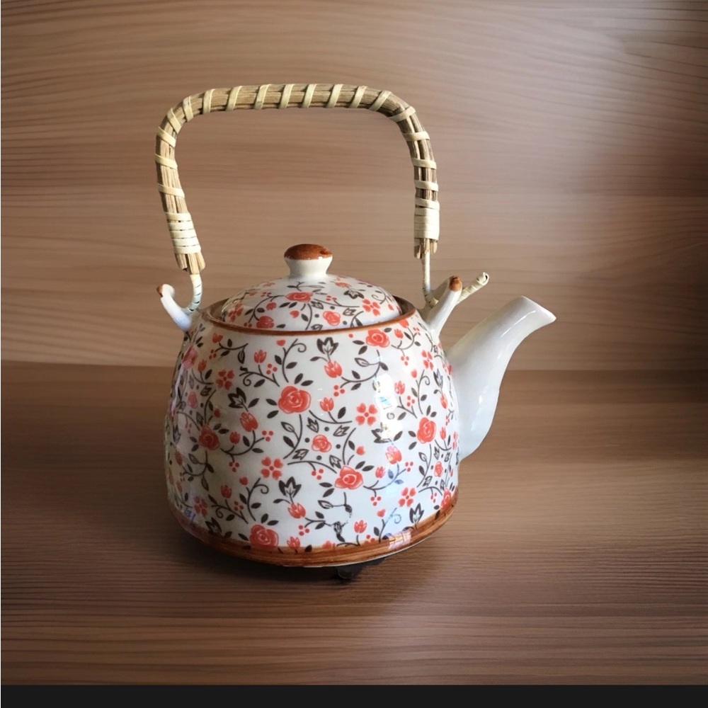 NEW Roses Bamboo Handle Small Teapot - Picture 2 of 6